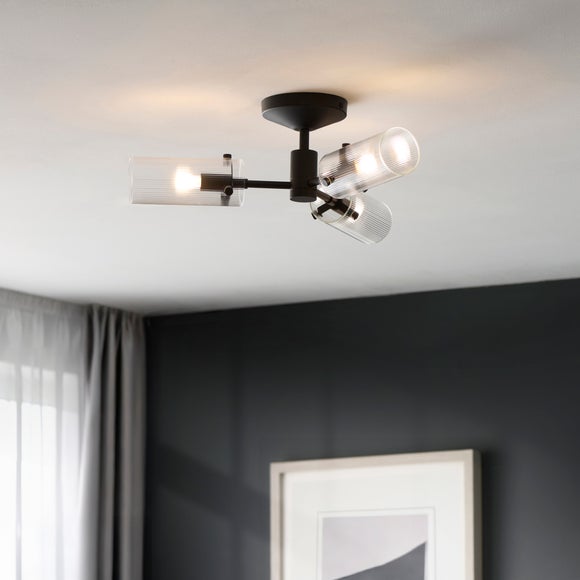 Sterling Ribbed 3 Light Semi Flush Ceiling Light