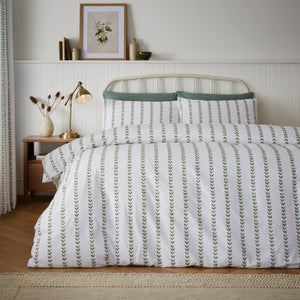 Trailing Leaf Stripe 100 Cotton Duvet Cover & Pillowcase Set