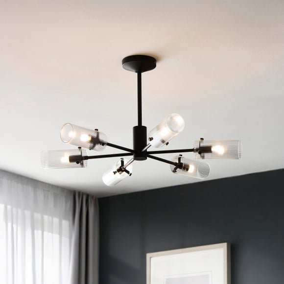Sterling Ribbed 6 Light Semi Flush Ceiling Light