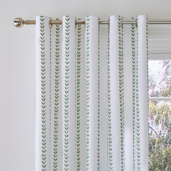 Trailing Leaf Stripe 100% Cotton Blackout Eyelet Curtains