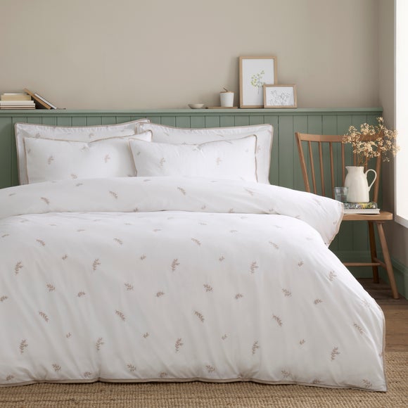 Anna Sprig Embroidery 100% Cotton Duvet Cover & Pillowcase Set