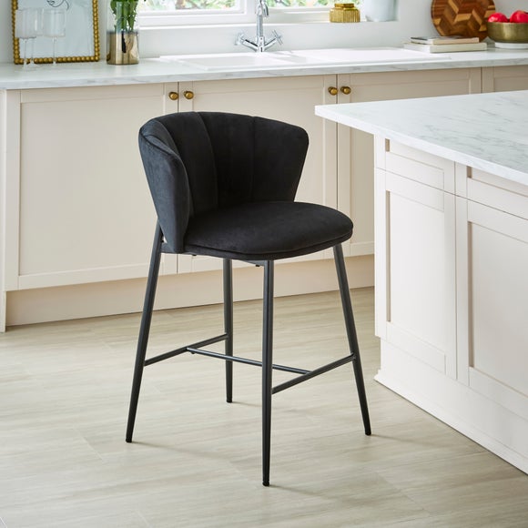 Kiley Bar Stool with Black Legs, Velvet