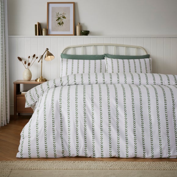 Trailing Leaf Stripe 100 Cotton Duvet Cover & Pillowcase Set