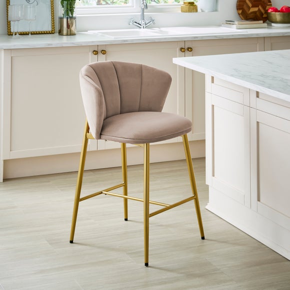 Kiley Bar Stool with Gold Legs, Velvet