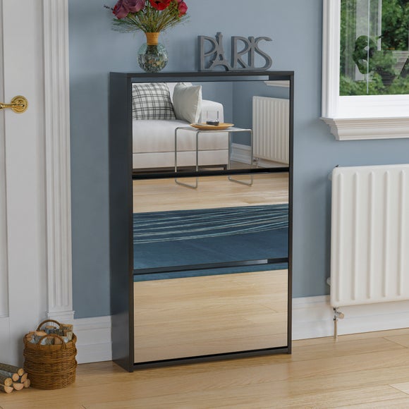 Return - Vida Designs Welham 3 Drawer Mirrored Shoe Cabinet