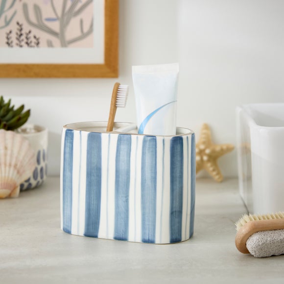 Coastal Stripe Double Toothbrush Holder