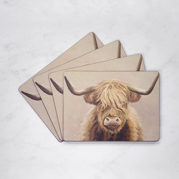 Set of 4 Highland Cow Rectangle Placemats
