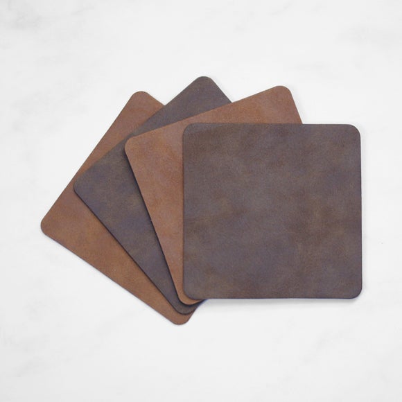 View Set Of 4 Faux Leather Reversible Coasters View Set Of 4 Faux Leather Reversible Coasters