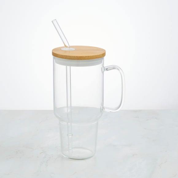 Large Glass Tumbler with Straw