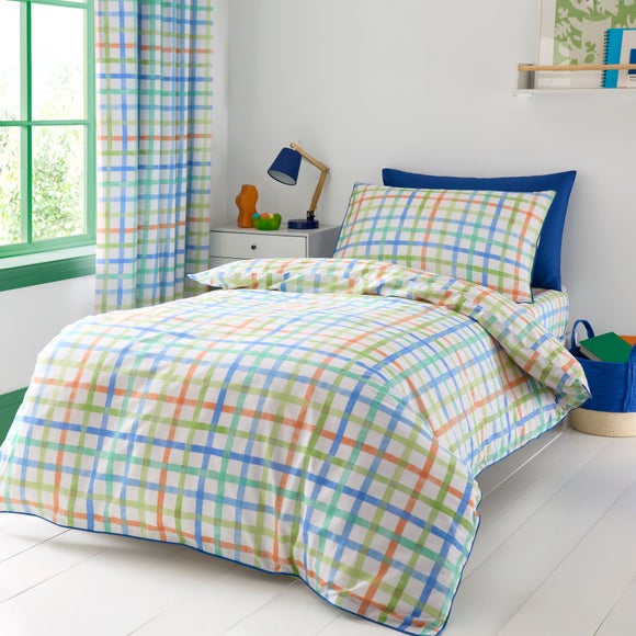 Blue Piped Multi Check 100% Cotton Quilt Cover & Pillowcase Set