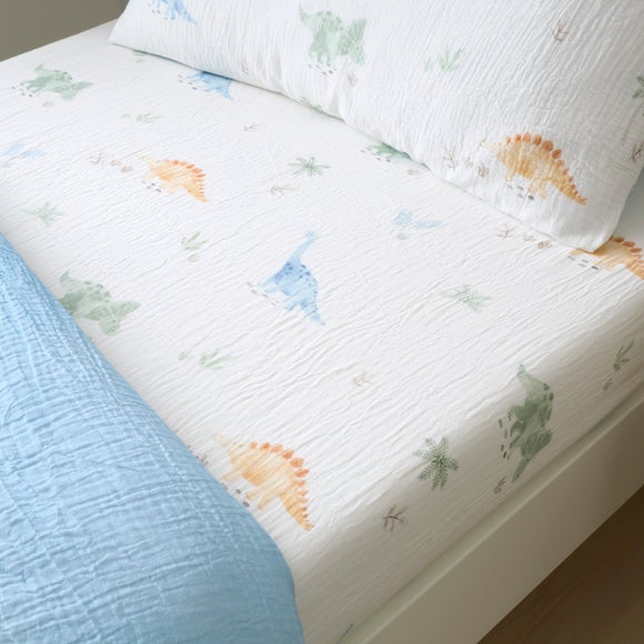 Set of 2 Dinosaur Cotton Muslin Fitted Sheets