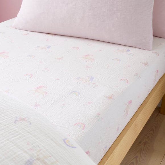 Set of 2 Unicorn Cotton Muslin Fitted Sheets