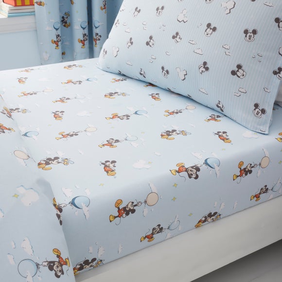 Set of 2 Disney Soft Skies Mickey Mouse 100% Cotton Fitted Sheets