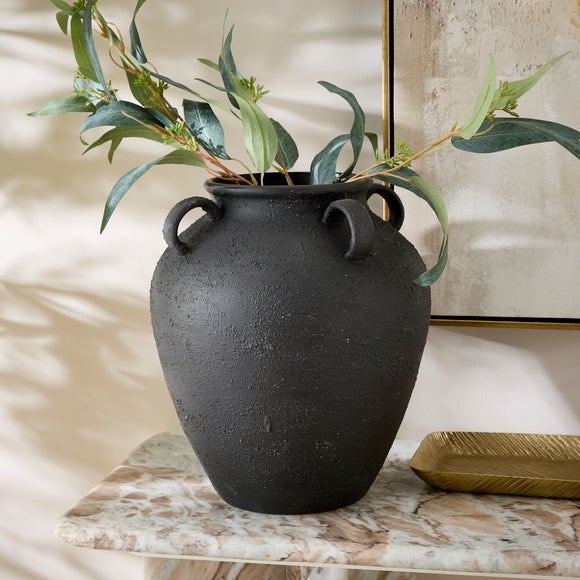 Large Black Textured Urn Vase
