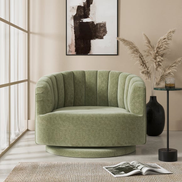 Elena Luxe Chenille Scalloped Swivel Chair