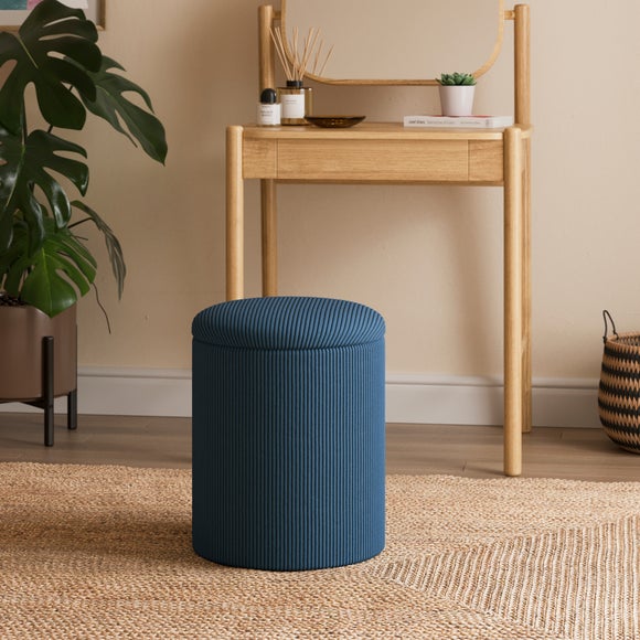 Ribbed Chenille Round Tray Table Storage Footstool