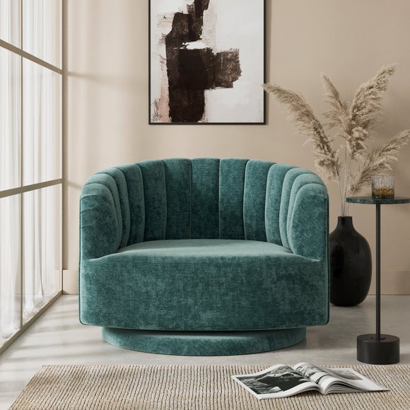 Elena Luxe Chenille Scalloped Swivel Chair