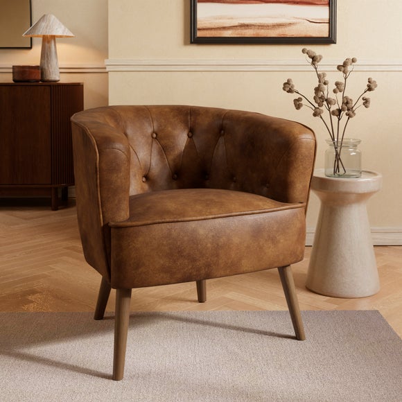 Cindi Button Back Faux Leather Tub Chair