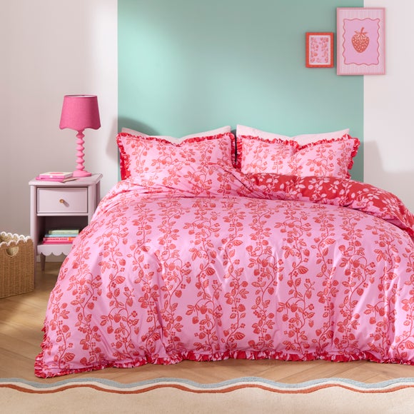 View Strawberry Patch Frill Quilt Cover And Pillowcase Set View Strawberry Patch Frill Quilt Cover And Pillowcase Set