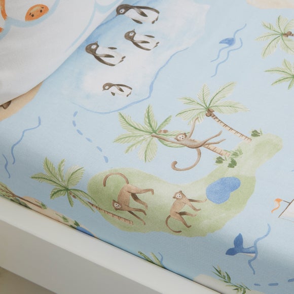 Set of 2 Adventure Maps 100% Cotton Fitted Sheets