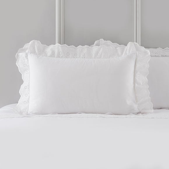 Broderie Lace Edge 100 Cotton Oxford Pillowcase Pair