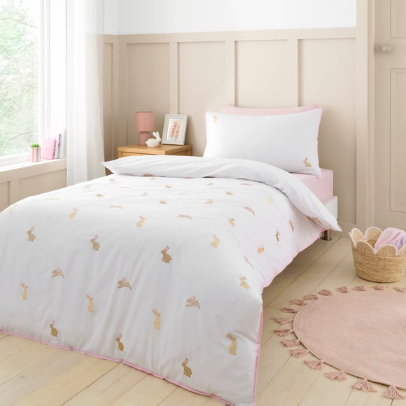 Embroidered Bunnies 100% Cotton Quilt Cover & Pillowcase Set
