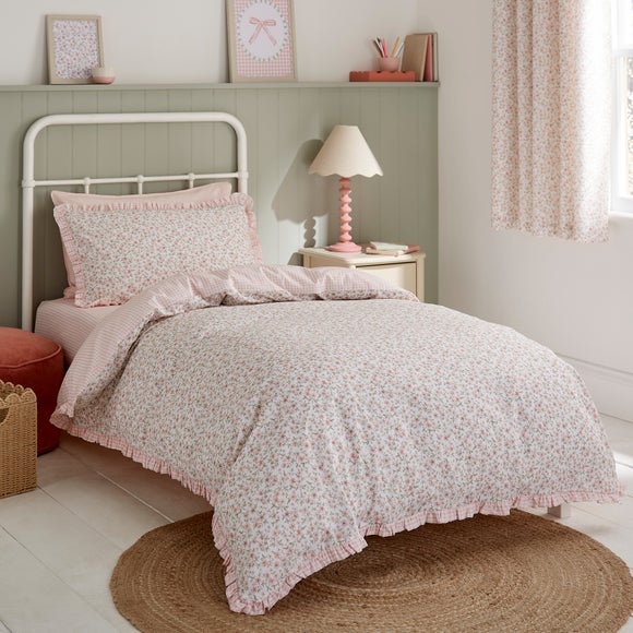 Ditsy Blooms Frill 100% Cotton Quilt Cover and Pillowcase Set