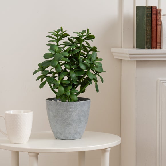 Artificial Jade Plant In Grey Plant Pot
