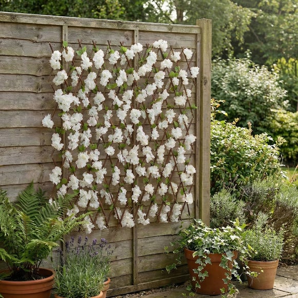 Click to view product details and reviews for Artificial White Blossom 75 Led Solar Expanding Trellis.