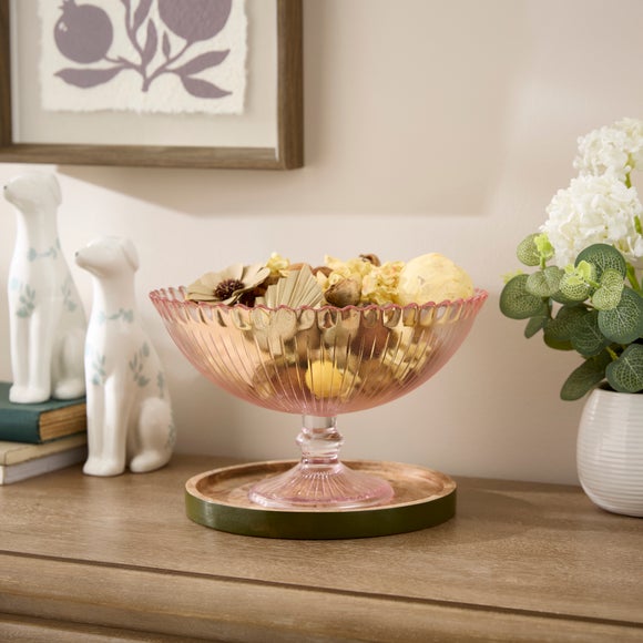 Pink Fluted Glass Footed Bowl