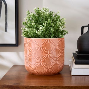 Sunburst Embossed Ceramic Plant Pot