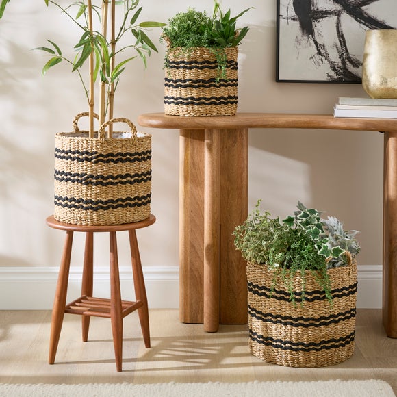 Set of 3 Striped Woven Seagrass Plant Pots
