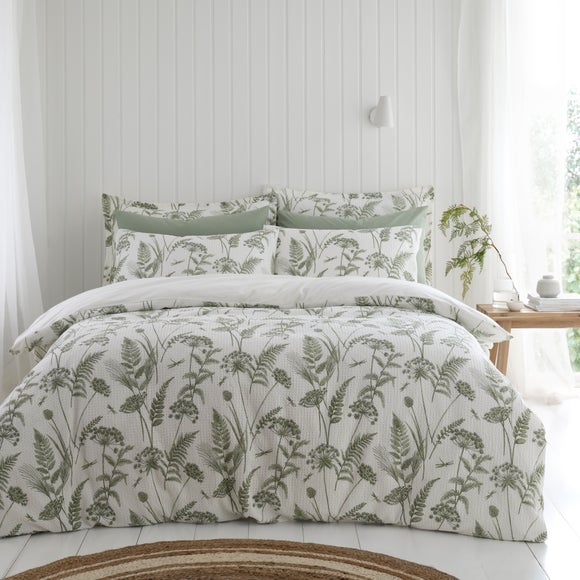 Garden Sprigs Waffle 100% Cotton Duvet Cover & Pillowcase Set