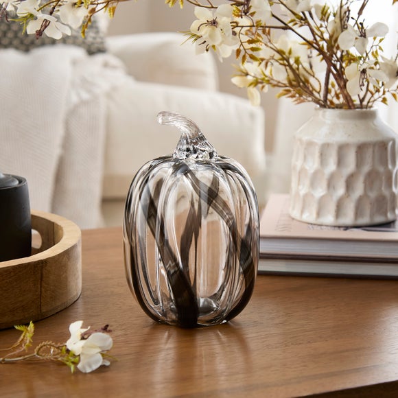 Black Striped Glass Pumpkin Ornament