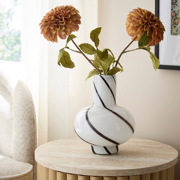 Black & White Striped Swirl Glass Vase