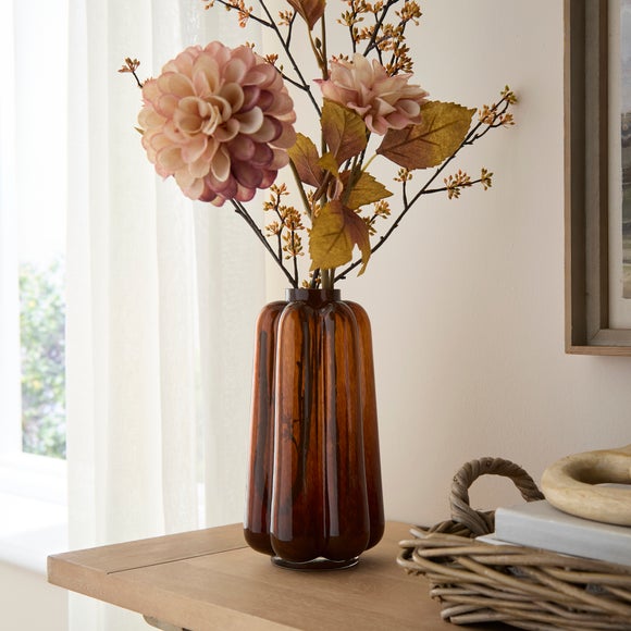 Fluted Amber Glass Vase