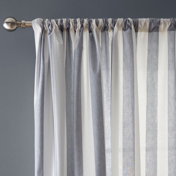 Beatrice Woven Stripe 100% Cotton Unlined Slot Top Curtains