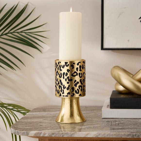 Gold Leopard Print Candle Holder