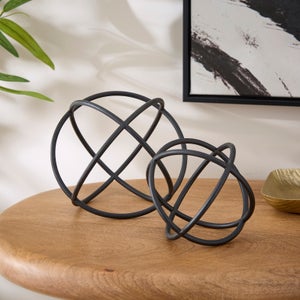 Set Of 2 Black Metal Knot Ornaments