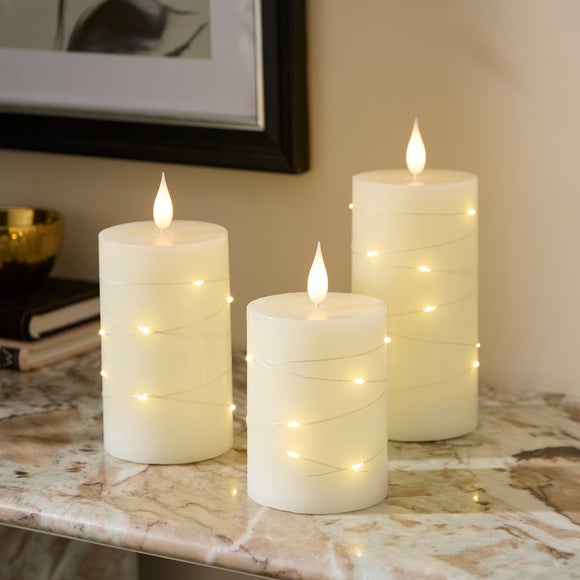 Set of 3 String Light LED Wax Candles