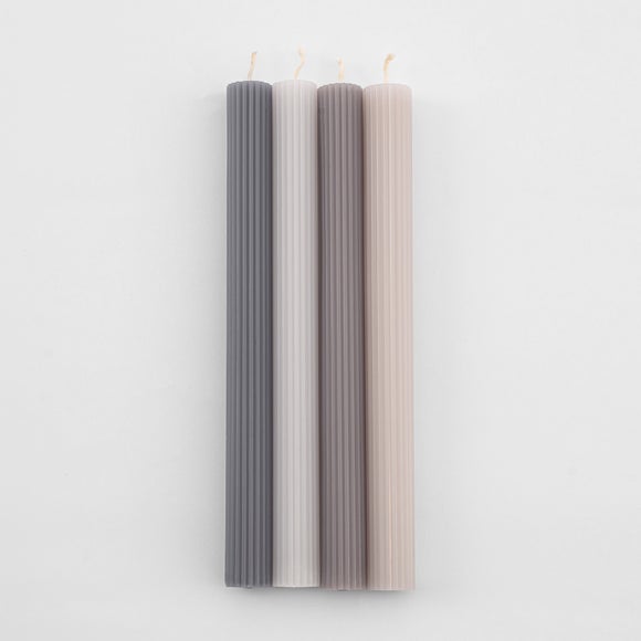 Set of 4 Unscented Ribbed Dinner Candles