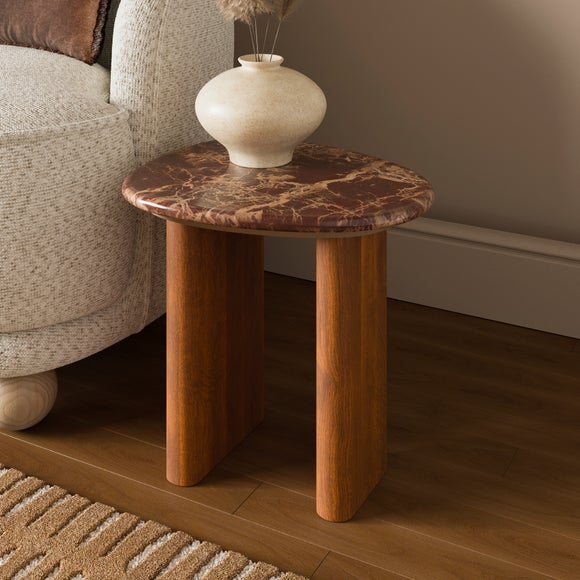 Pondus Side Table, Real Cherry Marble and Mango Wood
