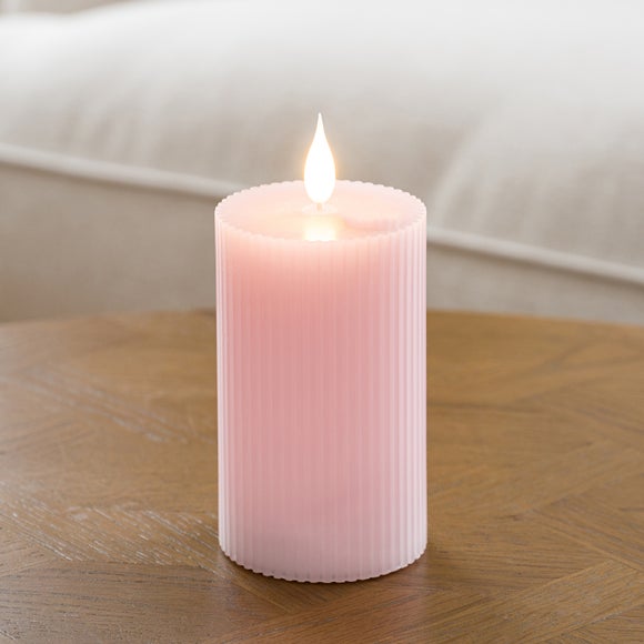 LED Tap Out Ribbed Pillar Candle