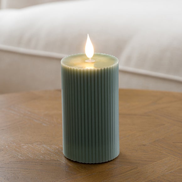LED Tap Out Ribbed Pillar Candle