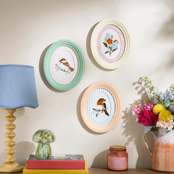 Set Of 3 Vintage Emporium Birds & Flowers Embroidered Wall Art