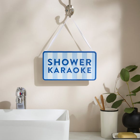 Shower Karaoke Striped Metal Hanging Plaque
