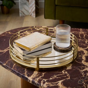 Gold Framed Round Mirrored Tray