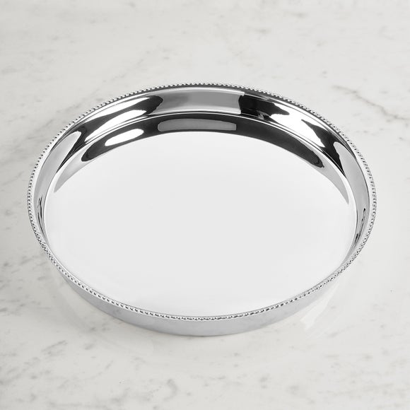 Silver Beaded Metal Tray