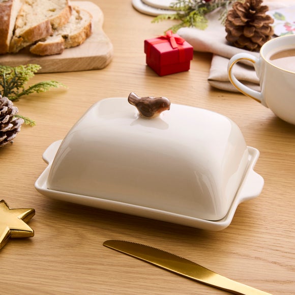 View Christmas Robin Butter Dish