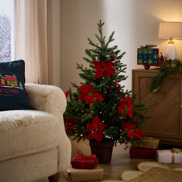 4ft Pre Lit Potted Poinsettia Tree